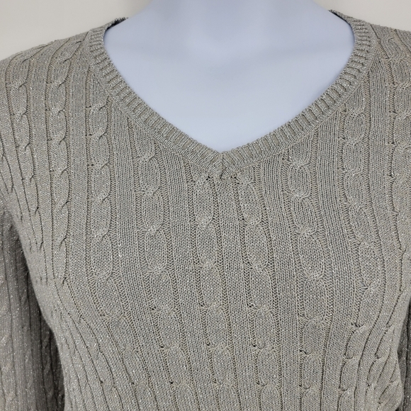 Pursuits, ltd Womens Lurex Chrome Thread Cable Knit V-Neck Sweater Size XXl - Picture 4 of 11